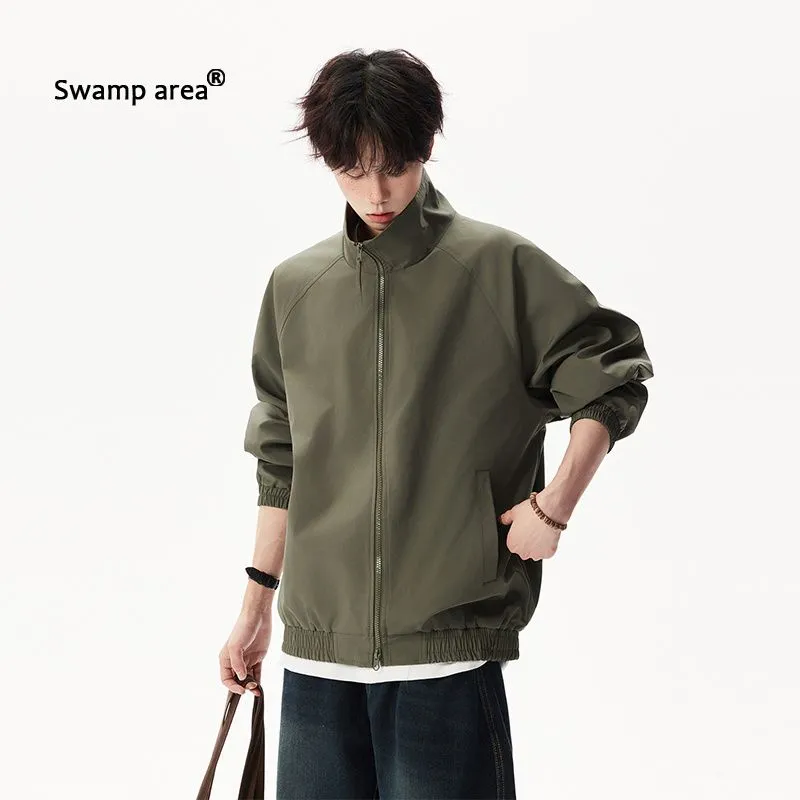 Harrington Jacket - 남성 스탠드 칼라 루즈핏 봄버 재킷