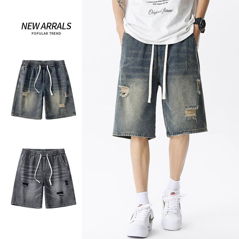 Men'S Fashion Overalls - 여름 얇은 데님 반바지 남성 레트로