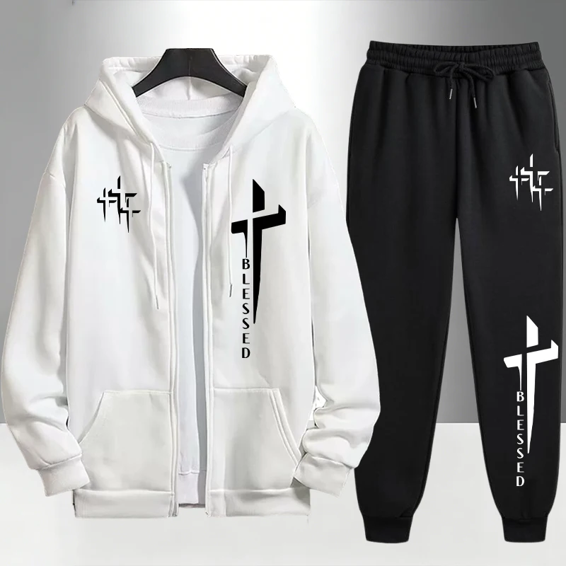 Men'S Fashion Zipper Hoodie - 도시적인 캐주얼 패션 후드티 아우터웨어 세트
