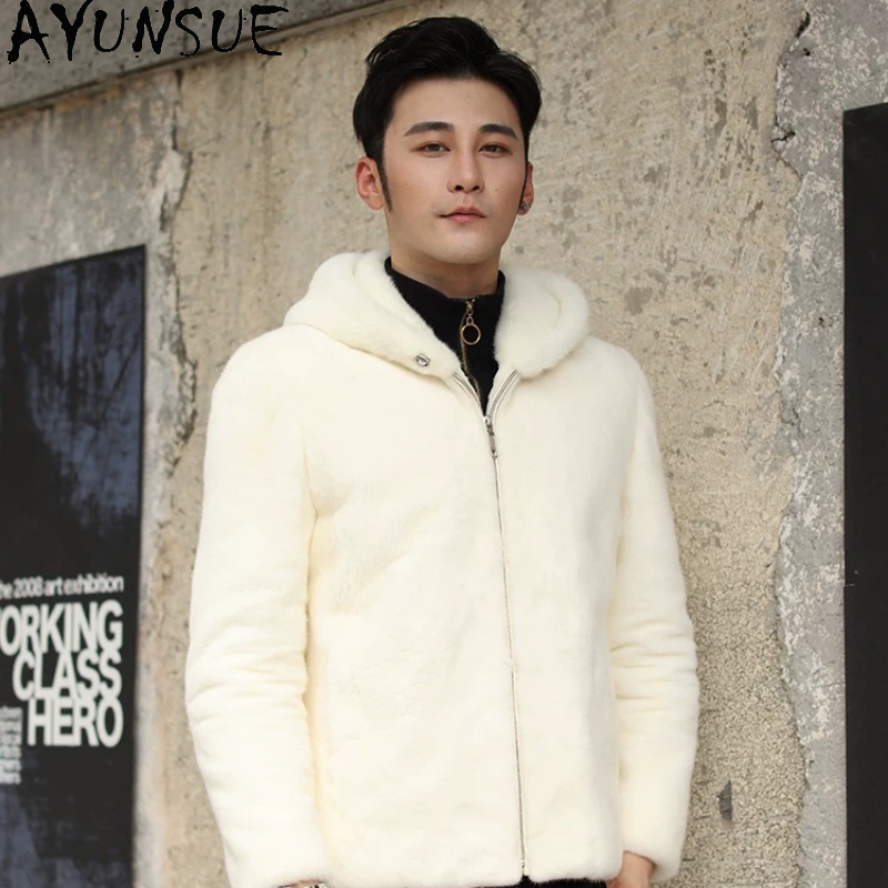Men'S Fashion Zipper Hoodie - AYUSNUE 천연 밍크 코트 남성 고급