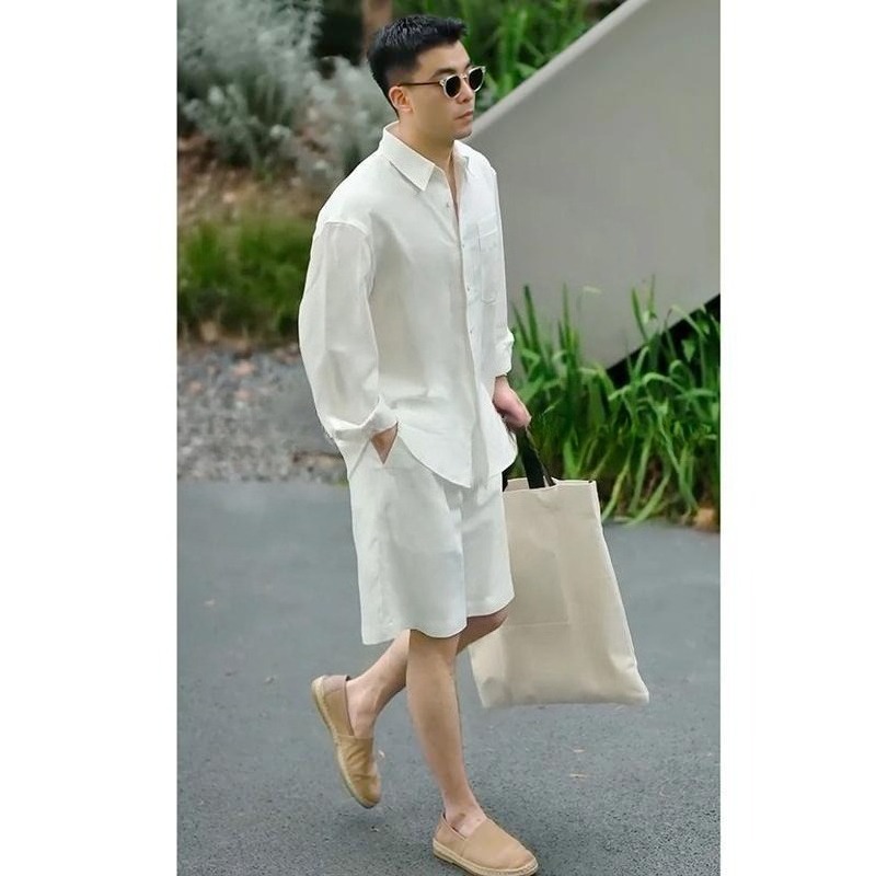 Mens Fashion Suits - 여름 캐주얼 세트 라이오셀 린넨 셔츠와
