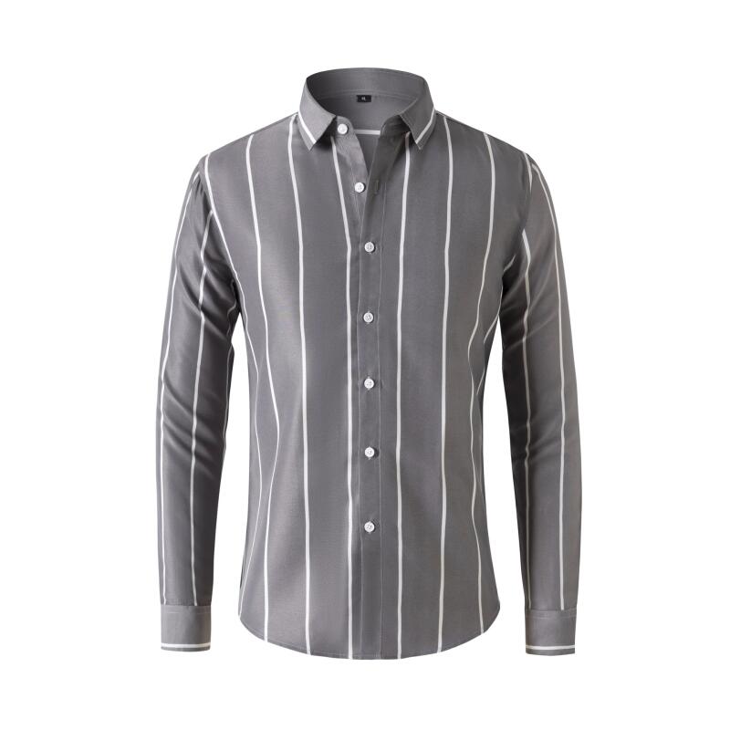 Men'S Fashion Clothing - 남성 스트라이프 드레스 셔츠 긴팔 슬림핏
