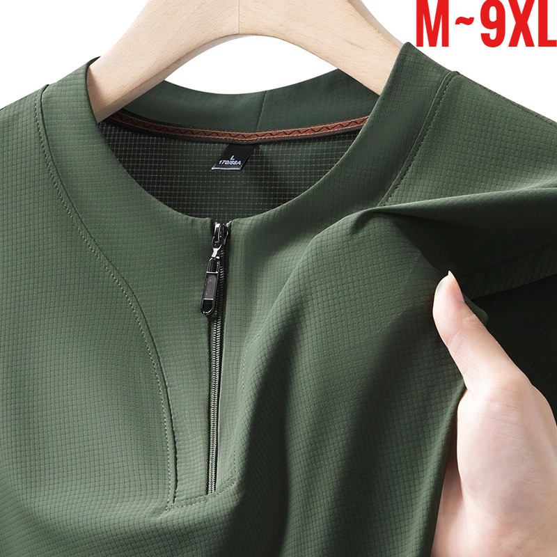 Mens Fashion Zip Up - 빅사이즈 9XL 남성 아이스 실크 헨리넥