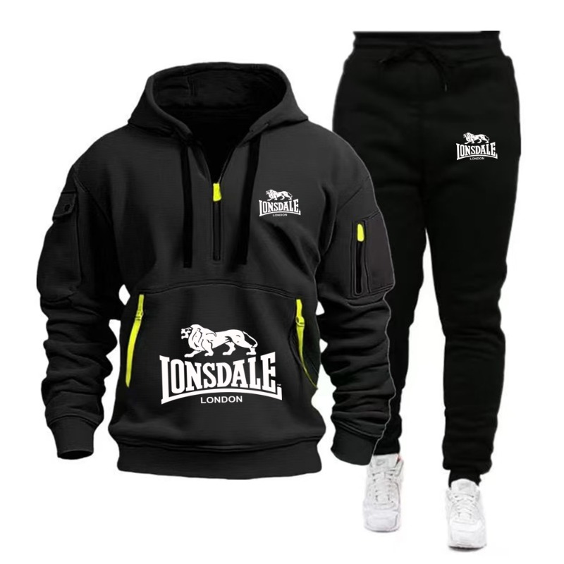 Mens Fashion Zip Up - LONSDALE 남성용 캥거루 포켓 후디 세트
