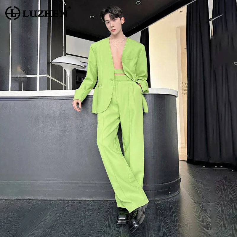Mens Fashion Blazer - LUZHEN 2026 봄 신상 솔리드 컬러
