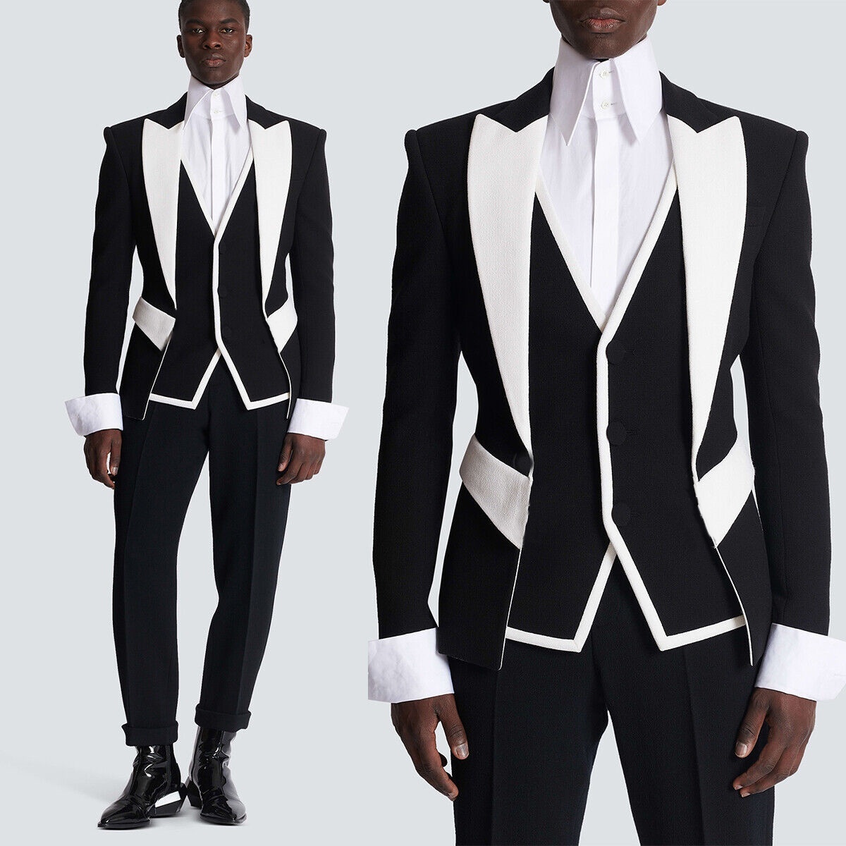 Mens Fashion Blazer - 남성용 블랙 앤 화이트 매칭 패션