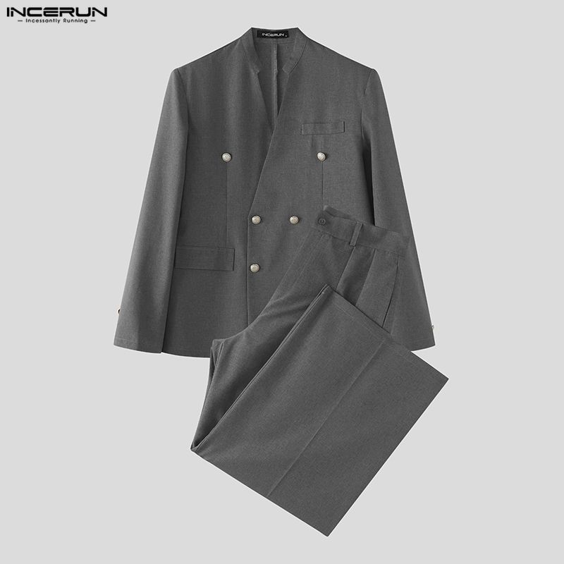Mens Fashion Blazer - INCERUN 남성 세트 솔리드 컬러 V넥