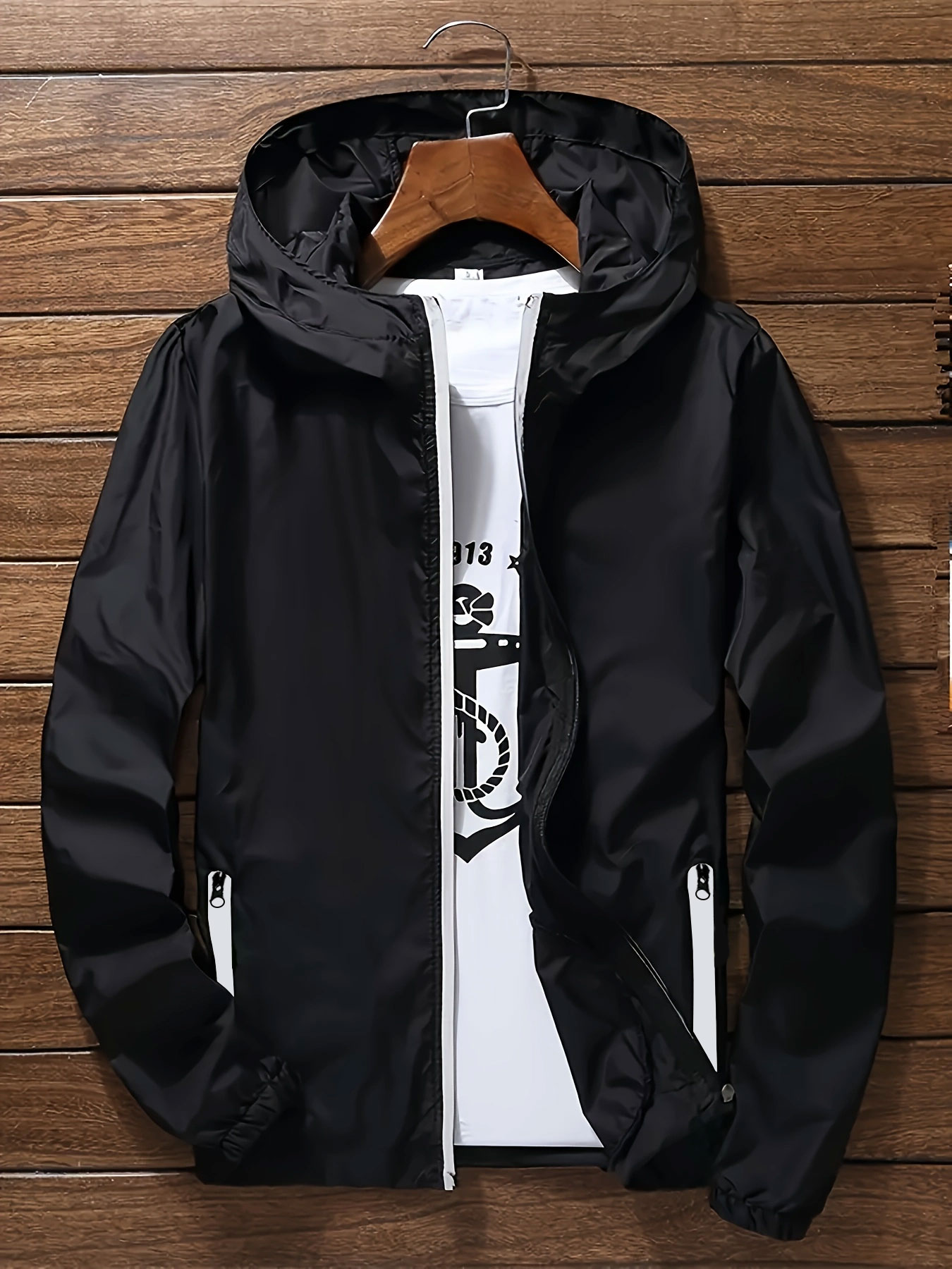 Mens Fashion Zip Up - 남성용 프리미엄 경량 후드 윈드브레이커, 속건성