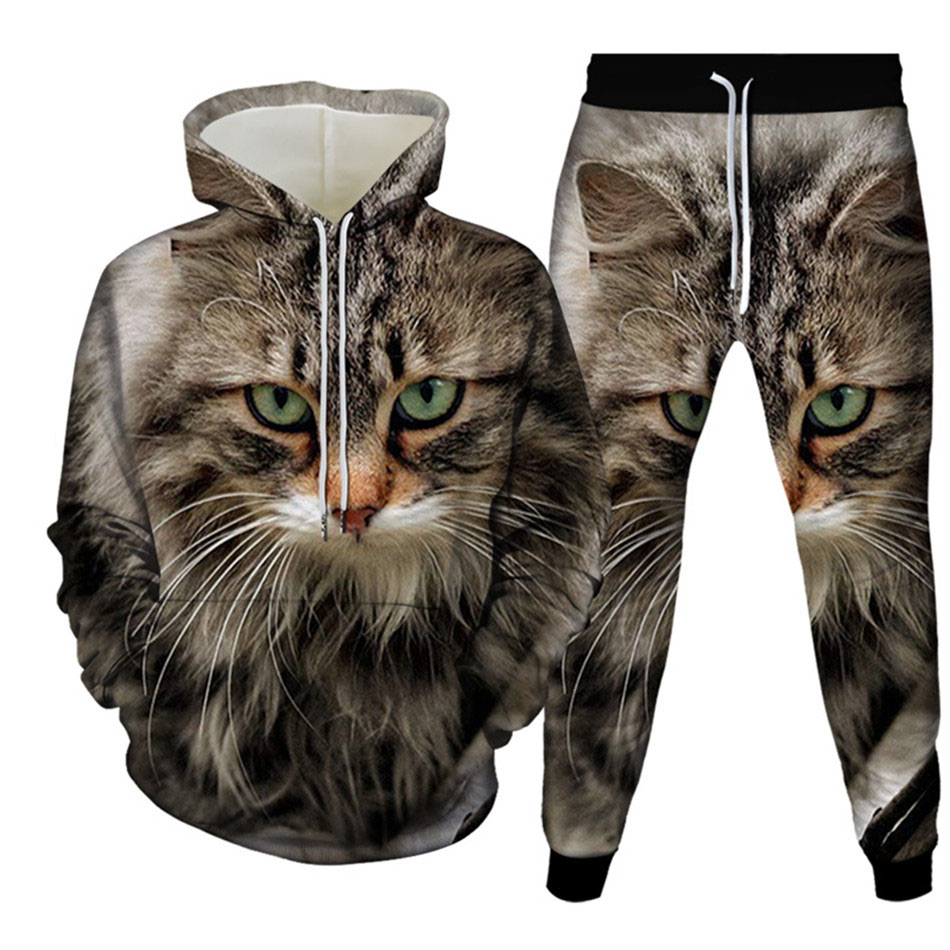 Mens Fashion Suits - 가을 재미있는 동물 고양이 3D 프린트