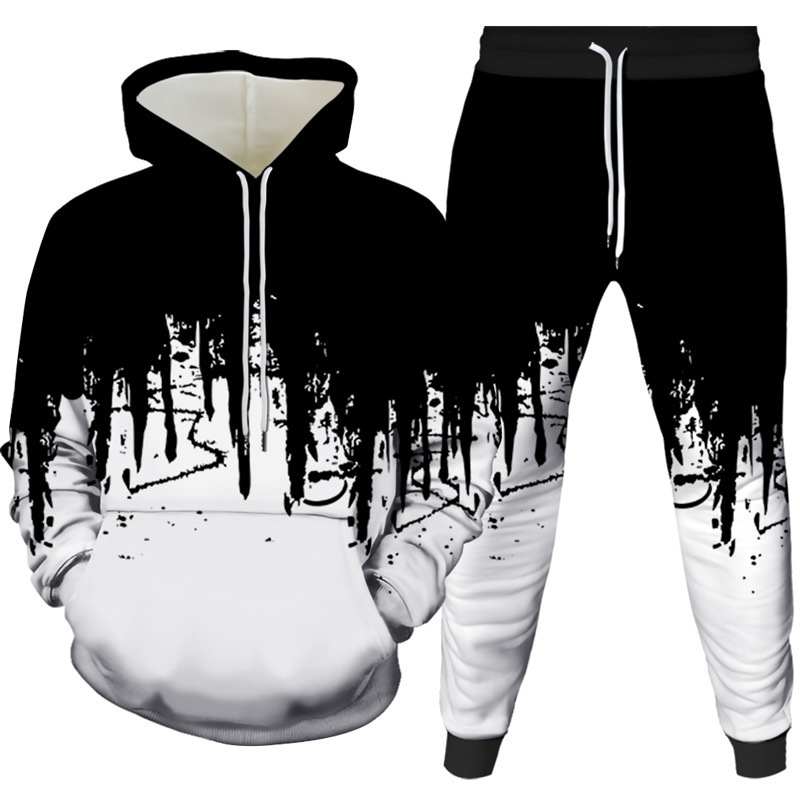 Mens Fashion Suits - 잉크 페인팅 3D 프린팅 후드티 팬츠