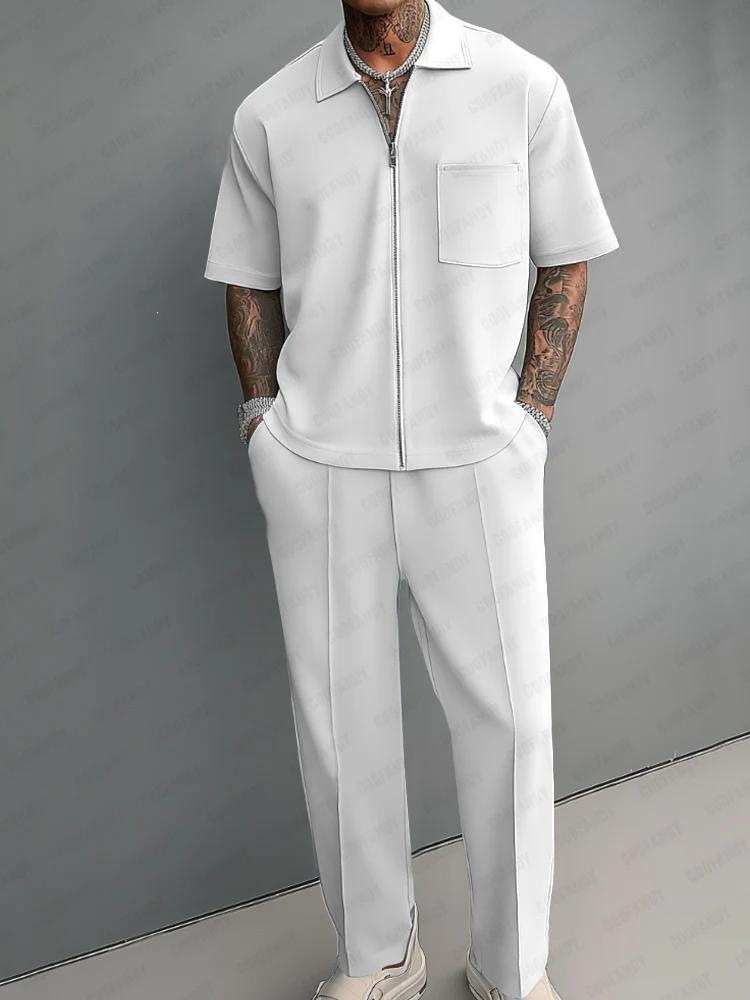 Mens Fashion Zip Up - 남성 2피스 세트 하프 집업 폴로