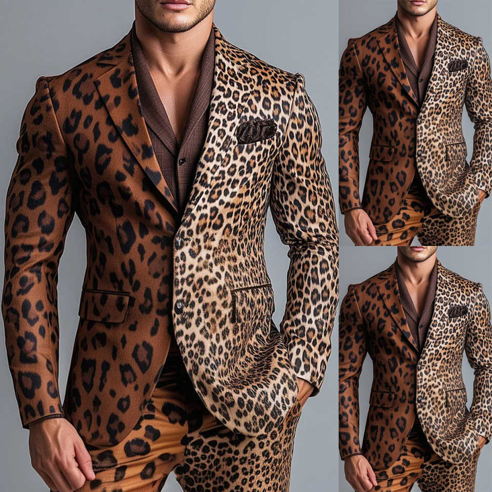 Mens Fashion Blazer - 남성용 패션 투피스 수트 레오파드 자켓