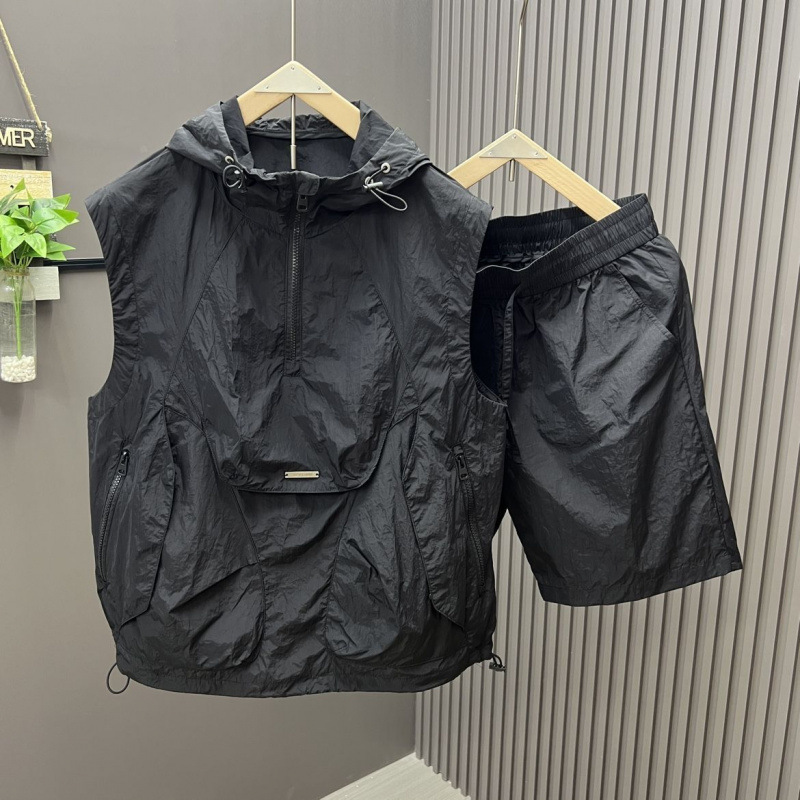 2피스 캐주얼하고 세련된 후드 조끼 반바지 세트 남성  - Mens Fashion Suits 리뷰 및 가격