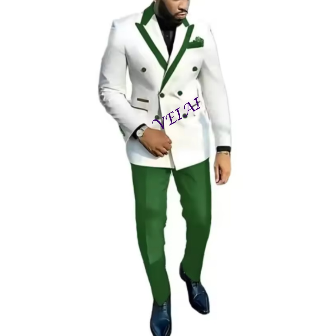 클래식 블루 남성 2피스 수트 세트 맞춤형 정장 파티  - Mens Fashion Blazer 리뷰 및 가격