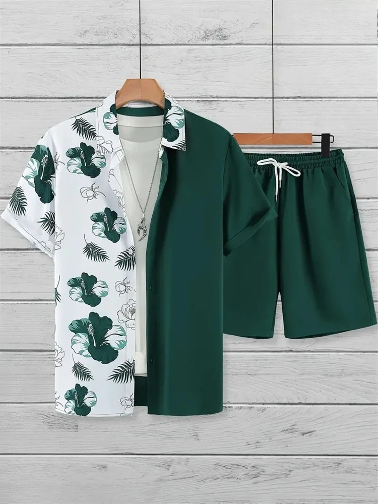 남성 패션 수트 칼라 3D 플로럴 프린트 셔츠 반팔 캐 - Mens Fashion Suits 리뷰 및 가격