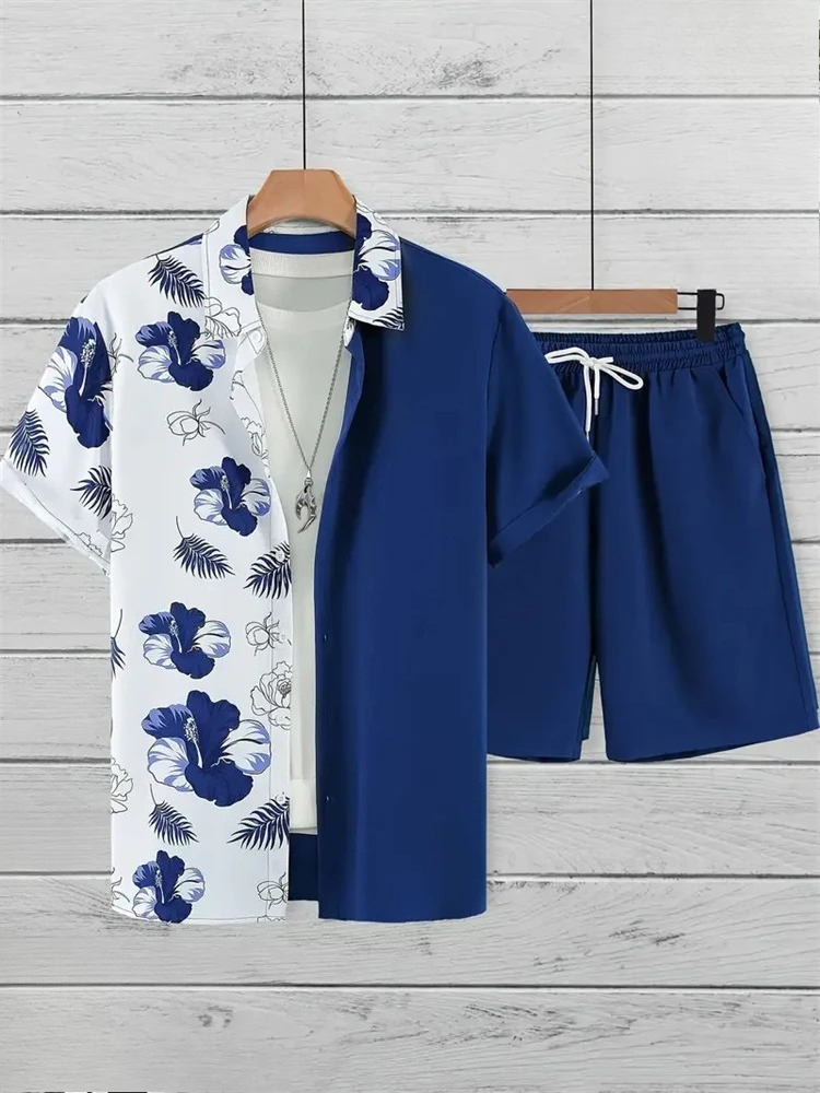 남성 패션 수트 칼라 3D 플로럴 프린트 셔츠 반팔 캐 - Mens Fashion Suits 리뷰 및 가격