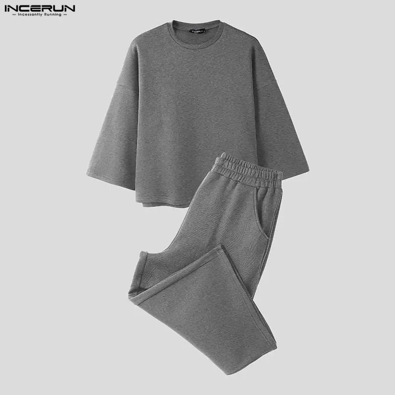 INCERUN 남성 세트 솔리드 컬러 배기 3/4 소매 - Mens Fashion Suits 리뷰 및 가격