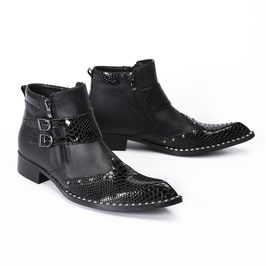 패션 리벳 포인티드 토 남성용 정품 가죽 오토바이 앵클 - Mens Fashion Dress Shoes 리뷰 및 가격