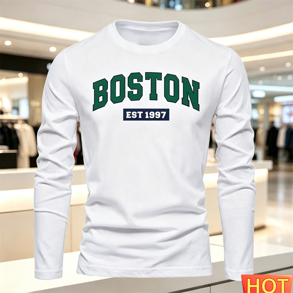 가을 여름 남성용 긴팔 티셔츠 문자 패턴 라운드 넥 티 - Men'S Fashion Clothing 리뷰 및 가격
