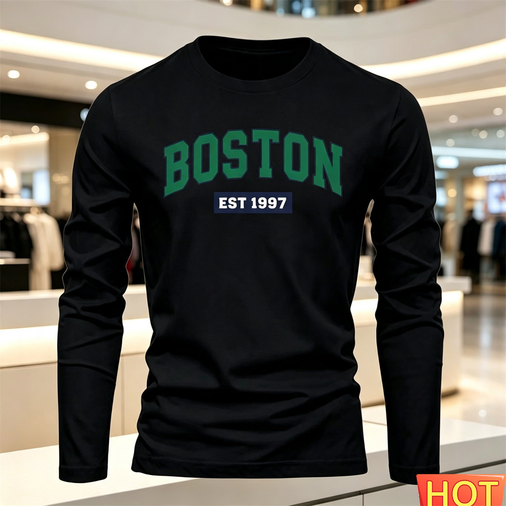 가을 여름 남성용 긴팔 티셔츠 문자 패턴 라운드 넥 티 - Men'S Fashion Clothing 리뷰 및 가격