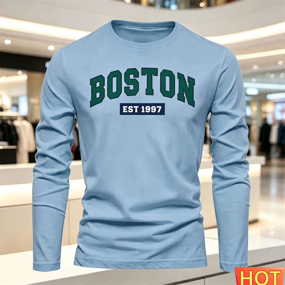 가을 여름 남성용 긴팔 티셔츠 문자 패턴 라운드 넥 티 - Men'S Fashion Clothing 리뷰 및 가격