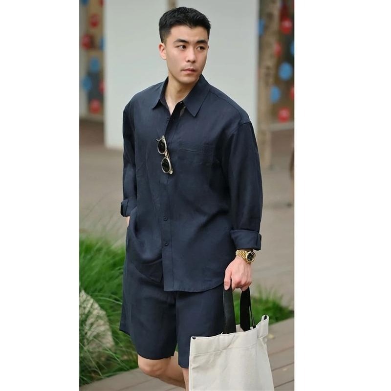 여름 캐주얼 세트 라이오셀 린넨 셔츠와 반바지 남성용  - Mens Fashion Suits 리뷰 및 가격