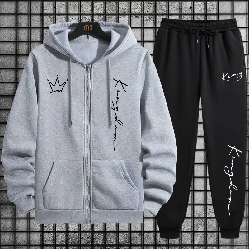 킹 레터 프린트 후드티와 스웨트팬츠 남성 세트 가을 겨 - Men'S Fashion Zipper Hoodie 리뷰 및 가격