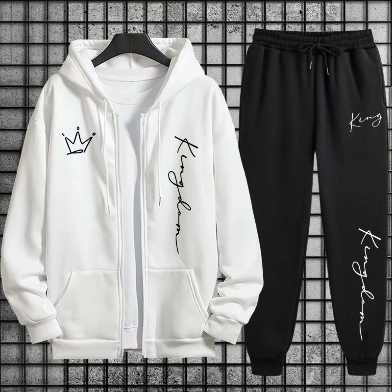 킹 레터 프린트 후드티와 스웨트팬츠 남성 세트 가을 겨 - Men'S Fashion Zipper Hoodie 리뷰 및 가격