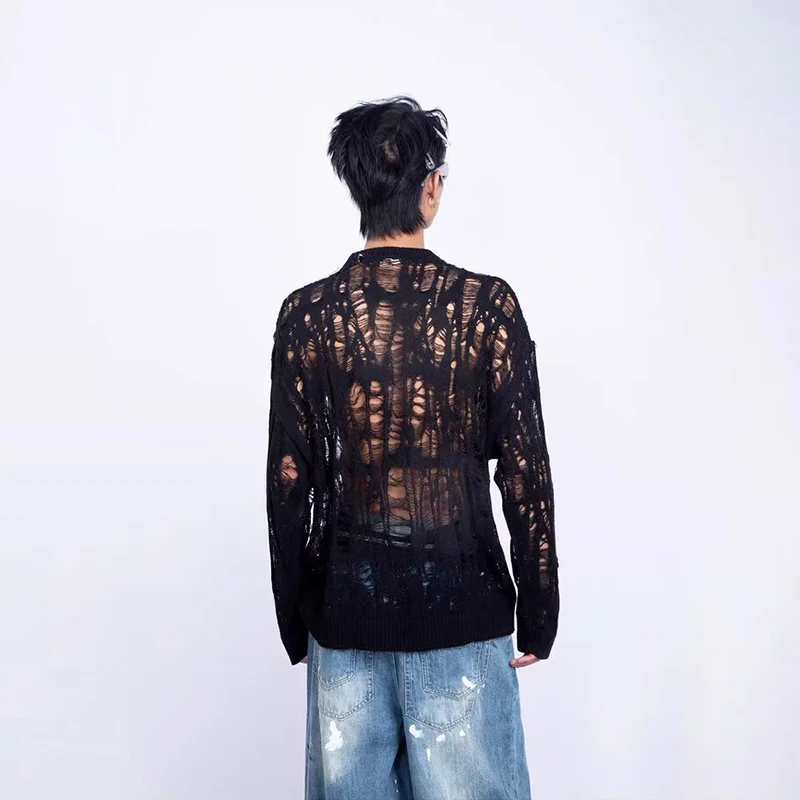 빈티지 찢어진 메쉬 니트 스웨터 남성 가을 스트리트웨어 - Mens Fashion Mullet 리뷰 및 가격