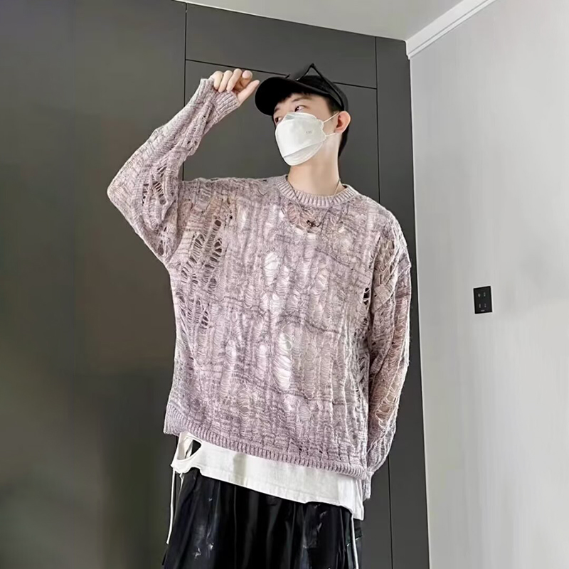 빈티지 찢어진 메쉬 니트 스웨터 남성 가을 스트리트웨어 - Mens Fashion Mullet 리뷰 및 가격
