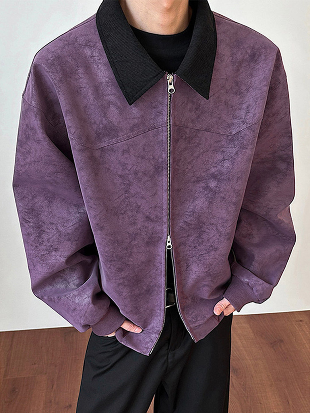 퍼플 염색 PU 가죽 재킷 남성용 아메리칸 해링턴 칼라 - Harrington Jacket 리뷰 및 가격
