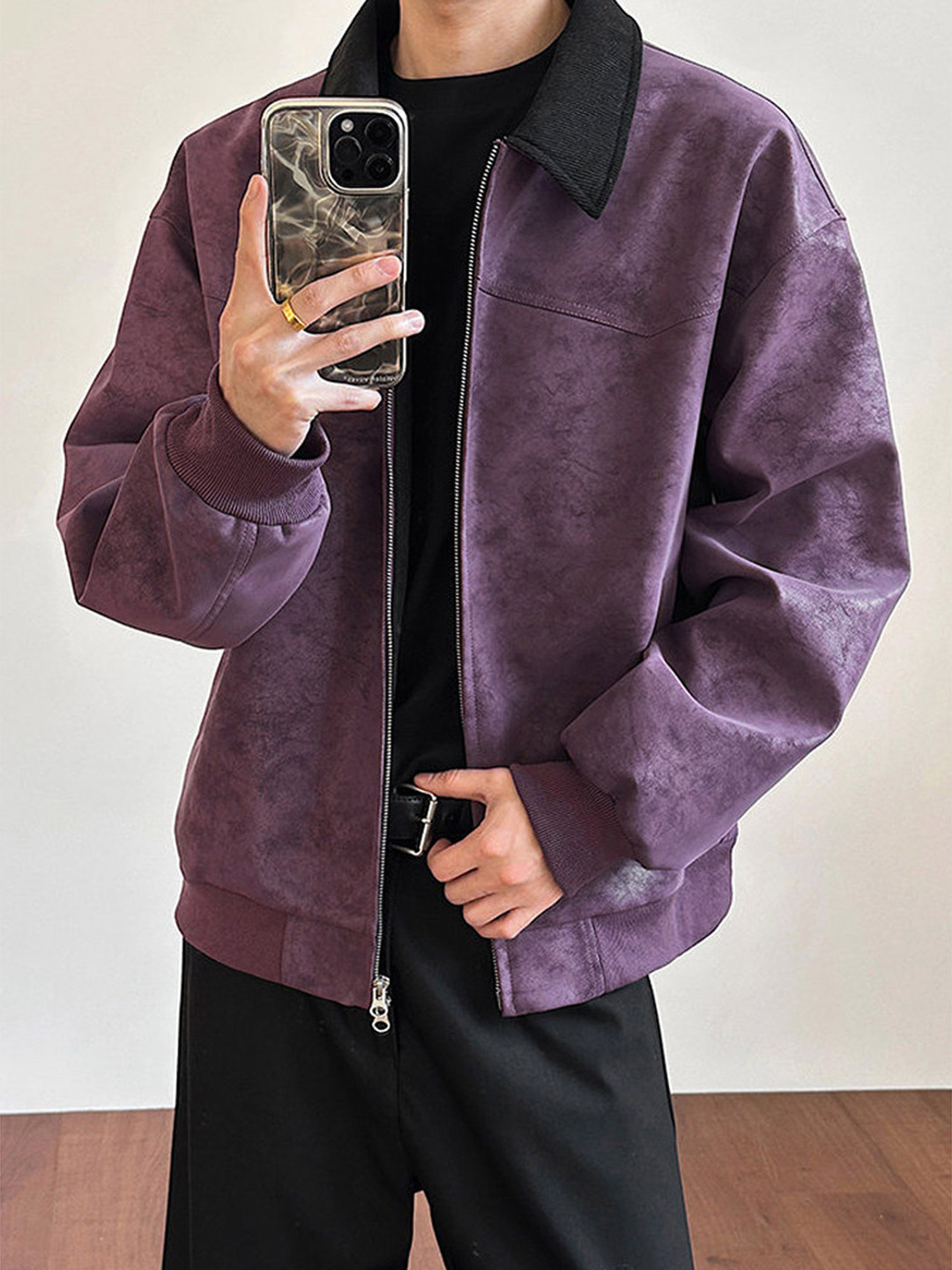 퍼플 염색 PU 가죽 재킷 남성용 아메리칸 해링턴 칼라 - Harrington Jacket 리뷰 및 가격