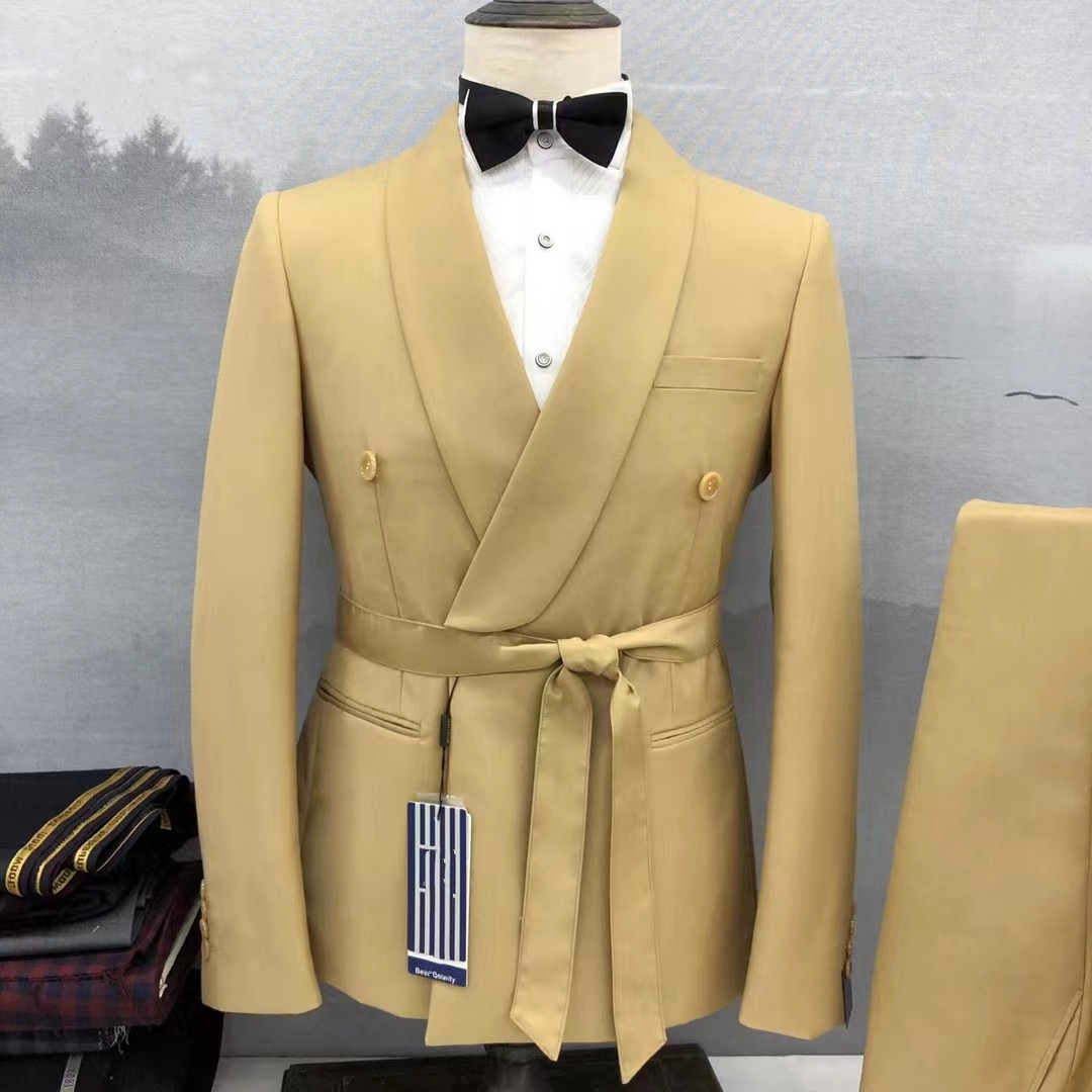 2025 맞춤형 패션 옐로우 웨딩 수트 남성용 벨트 포 - Mens Fashion Blazer 리뷰 및 가격