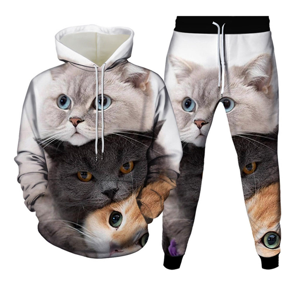 가을 재미있는 동물 고양이 3D 프린트 후드티 세트 남 - Mens Fashion Suits 리뷰 및 가격