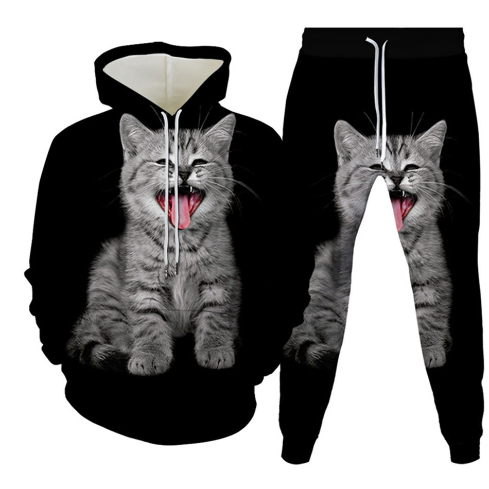 가을 재미있는 동물 고양이 3D 프린트 후드티 세트 남 - Mens Fashion Suits 리뷰 및 가격