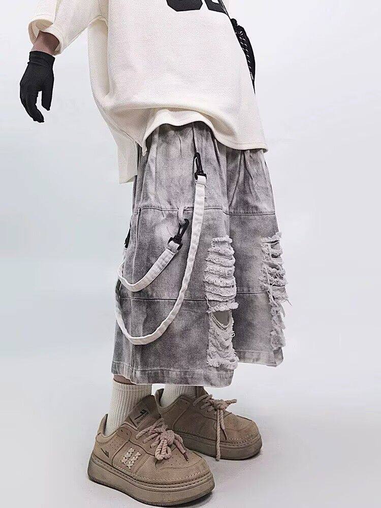 레트로 힙합 남성용 찢어진 청바지 여름 아메리칸 캐주얼 - Men'S Fashion Overalls 리뷰 및 가격
