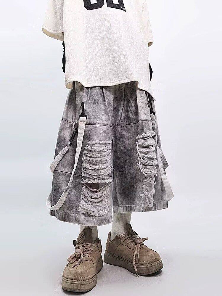 레트로 힙합 남성용 찢어진 청바지 여름 아메리칸 캐주얼 - Men'S Fashion Overalls 리뷰 및 가격